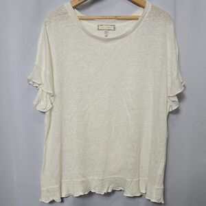 Eri + Ali White Ivory Linen Ruffle Sleeve Blouse